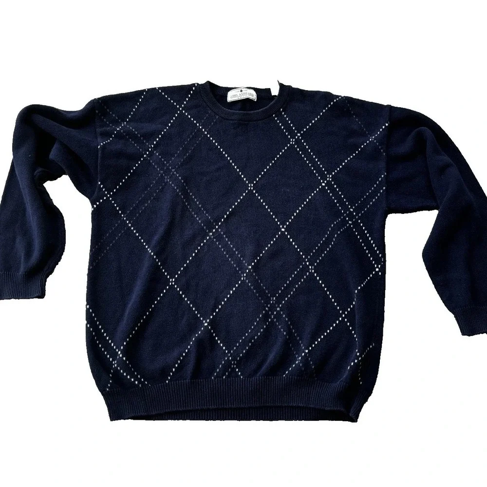 Vintage John Ashford Argyle Holiday Sweater Mens XL , Classic Navy Sweater